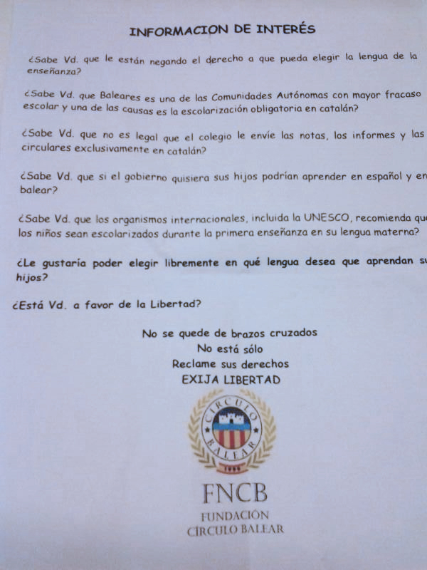 La demagògia del Círculo Balear a les escoles d'Eivissa contra els docents en lluita i el català
